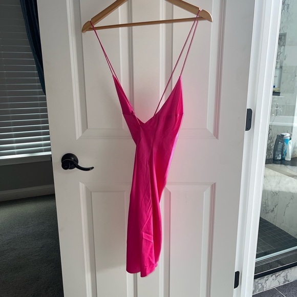 NEW SER.O.YA LEAH SILK Spandex DRESS Fuchsia Purple {$350} Blend Halter Cross XS - Picture 8 of 13